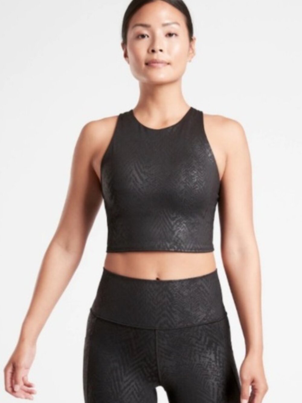 NWT Athleta A-C Conscious Embossed Crop top . sports bra Black size small